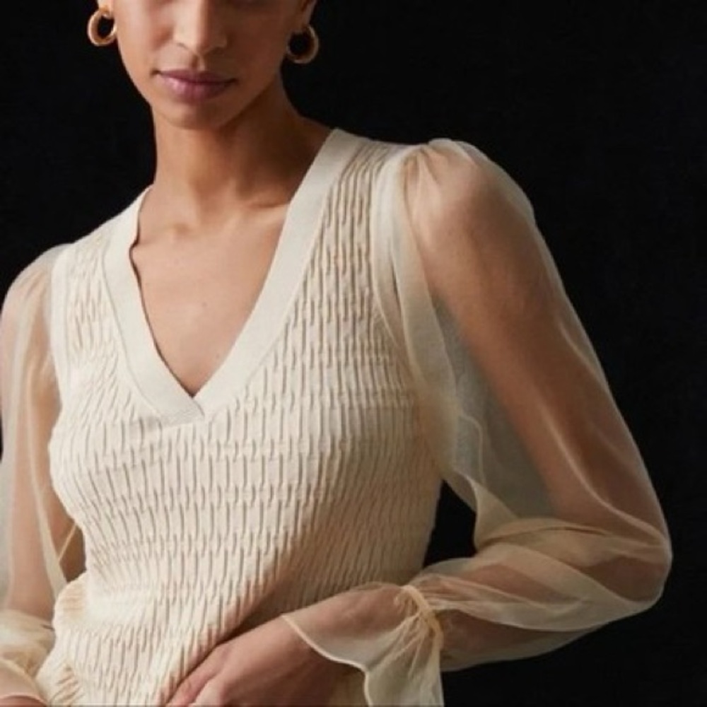 🛍 2/$18 Maeve Beige Sweater with Sheer Sleeves